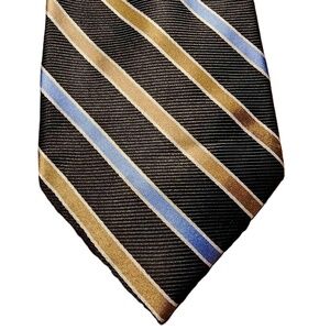 Chaps‎ Ralph Lauren Black Gold Blue Striped Silk Designer Tie Size 58" x 4"